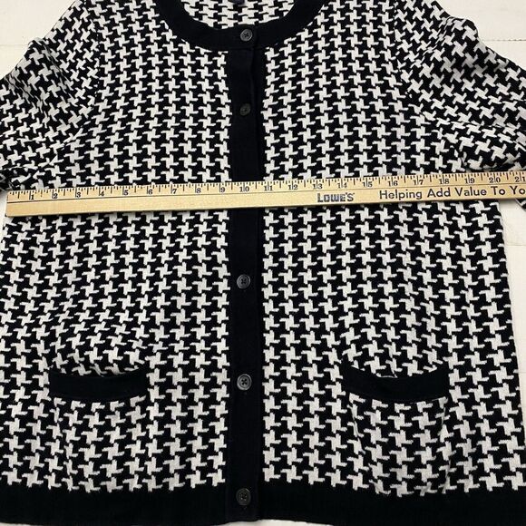 Lands' End Houndstooth Black White Cardigan Sweater Womens L/P Large Petite - Picture 8 of 10